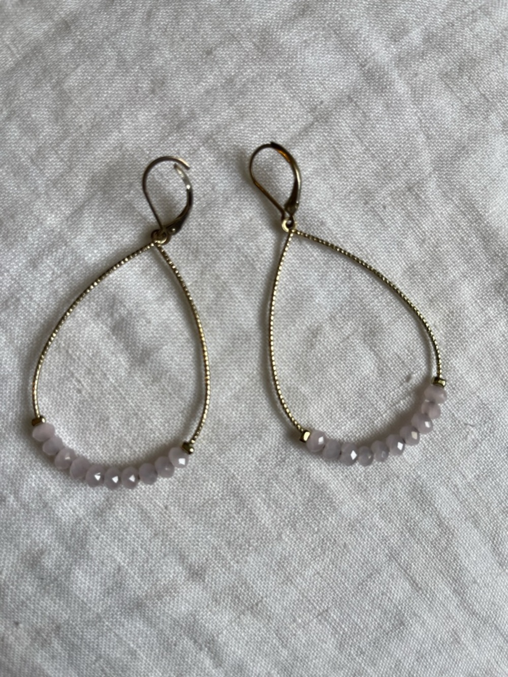 Gold Teardrop Earrings with Light Pink Beads - Women Jewelry